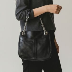 Makowsky Black Leather Chain Shoulder Bag Tote Women's Designer
